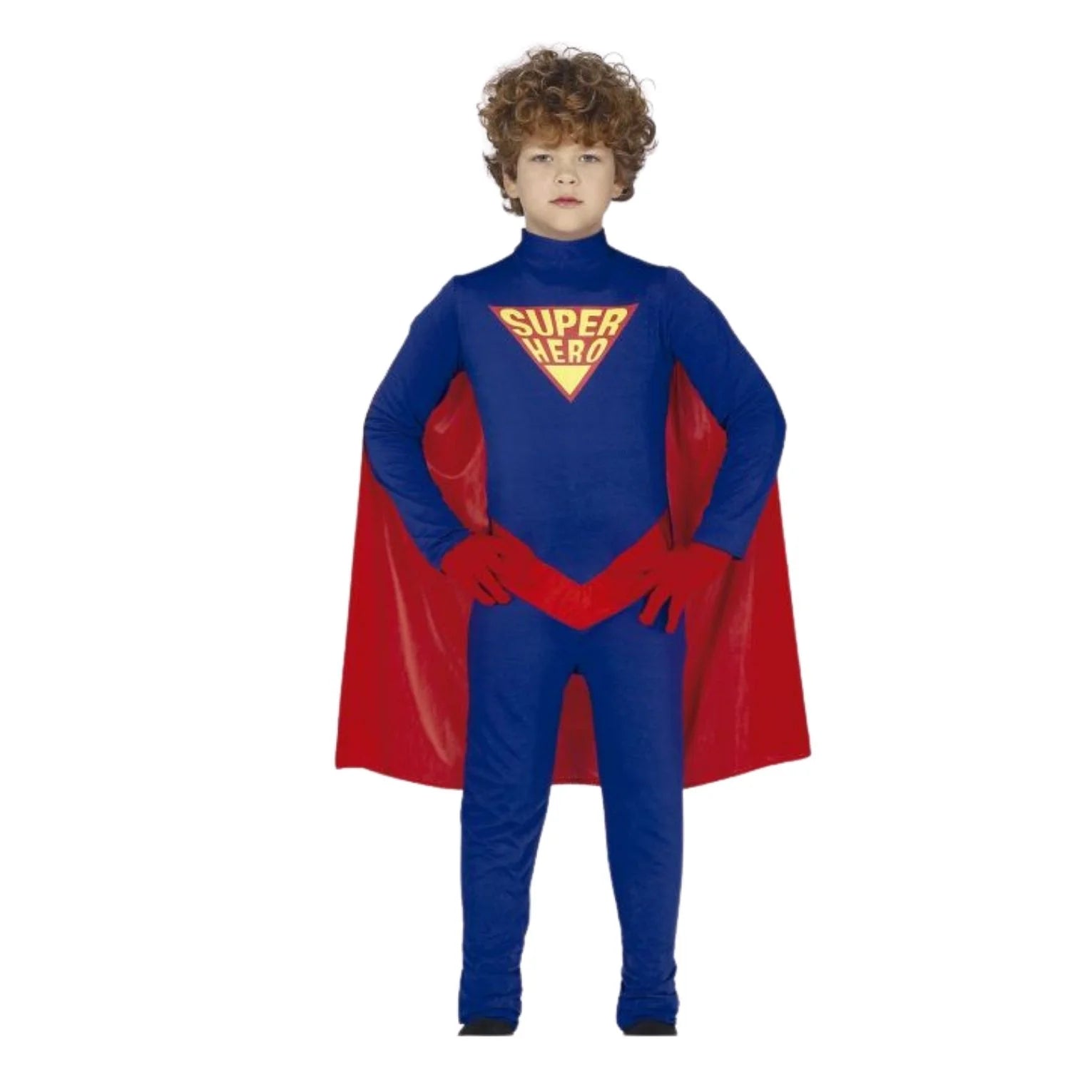 Niño con disfraz de superhéroe infantil completo con capa