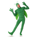 Disfraz de insecto para hombre con capucha de antenas, mono verde, alas y guantes