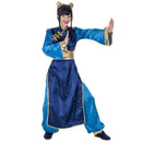 Disfraz japonesa azul para mujer con diadema de moños túnica fajín y pantalones para Carnaval