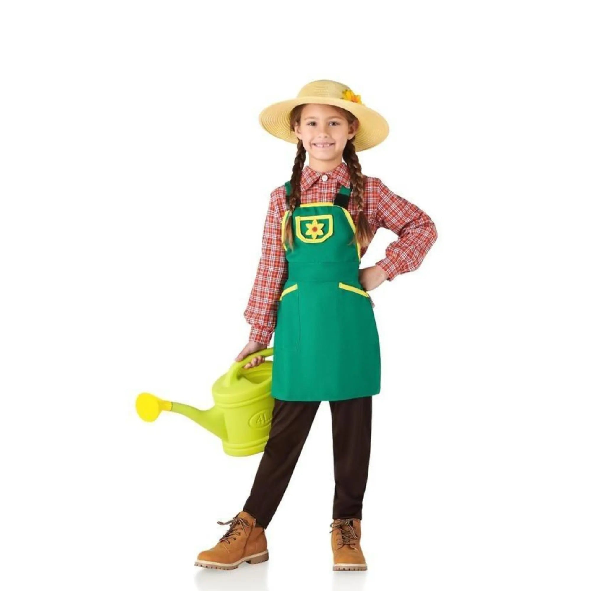 Disfraz de jardinera infantil con camisa, delantal y gorro para Carnaval y fiestas escolares