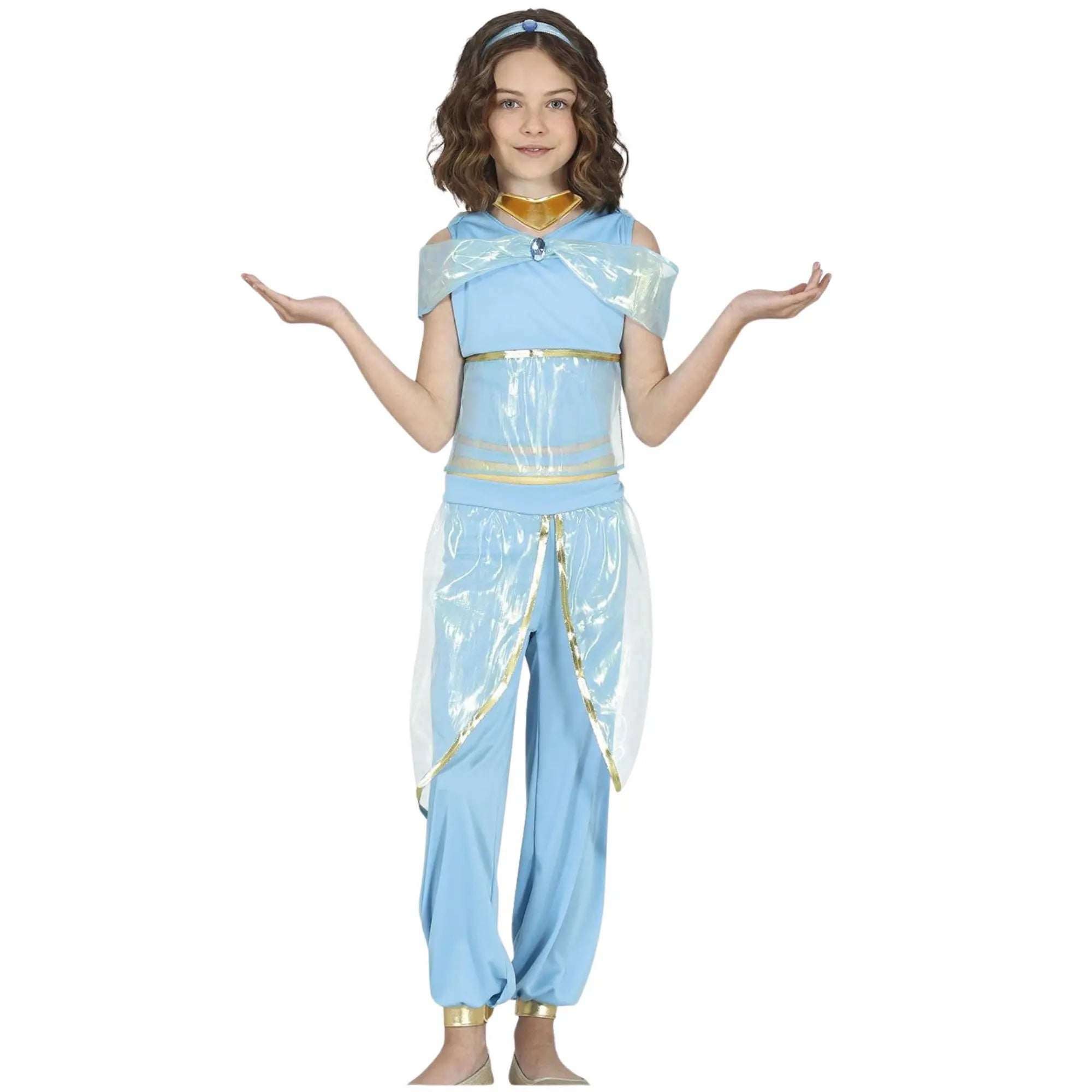 Disfraz de princesa del desierto para niña con pantalón, camiseta, cinta de cabeza y collar estilo oriental