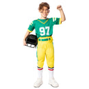 Disfraz de jugador de fútbol americano verde infantil para niño con camiseta verde y pantalón amarillo ideal para Carnaval