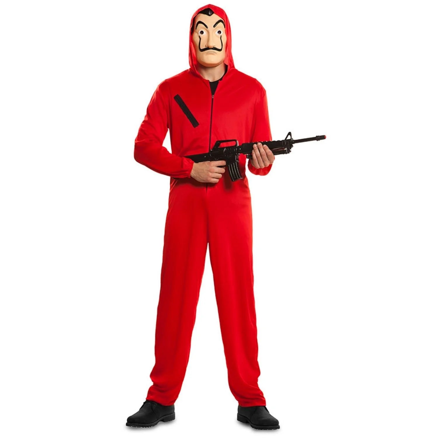 Hombre con disfraz oficial de La Casa de Papel con mono rojo y máscara