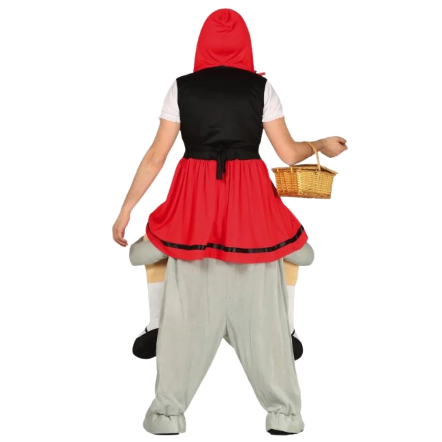 Adulto con disfraz de lobo y Caperucita a hombros para Carnaval