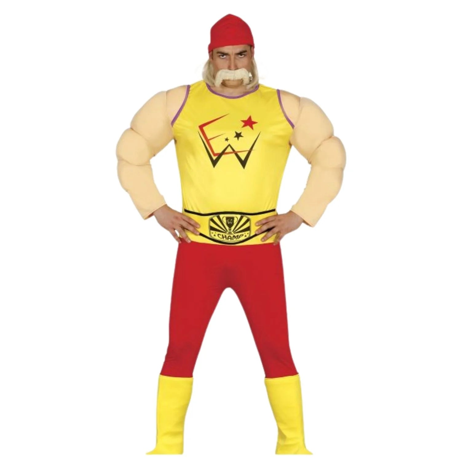 Disfraz de luchador adulto con músculos y cinturón para Carnaval