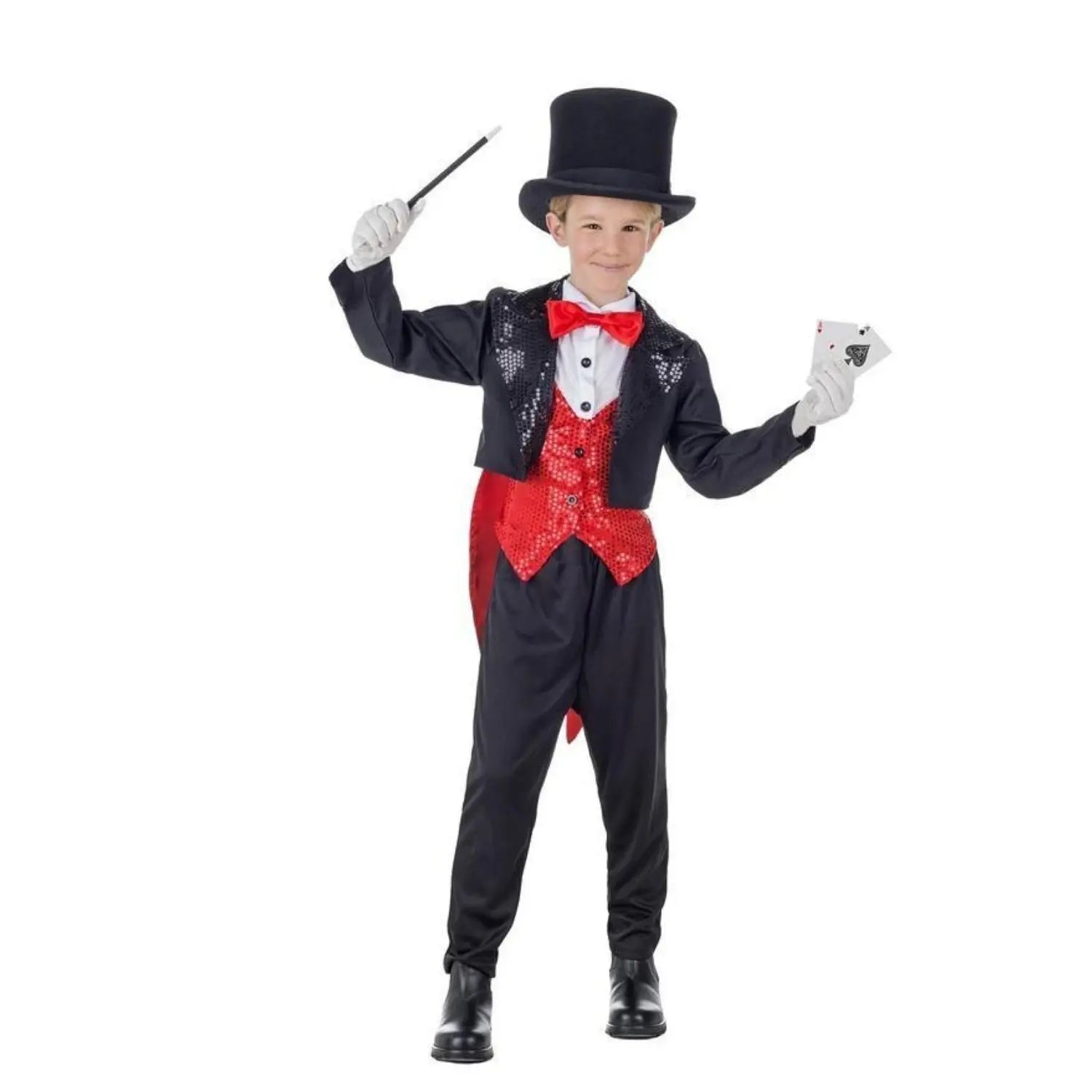Disfraz de mago de lujo para niño con chaqué elegante, chaleco con camisa y pantalones