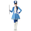 Disfraz de majorette para mujer con sombrero, chaqueta y falda azul