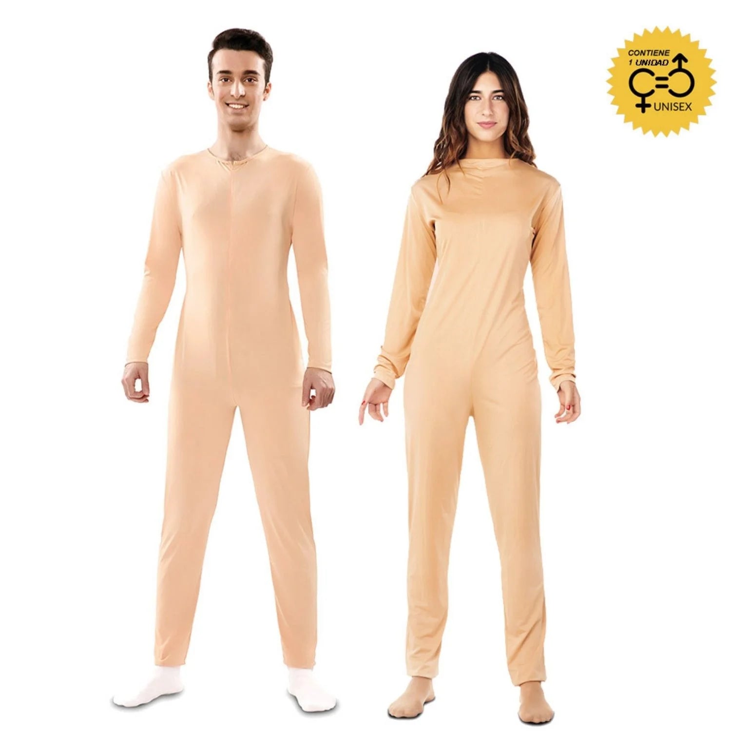 Hombre y mujer con disfraz de malla color crema unisex para adulto