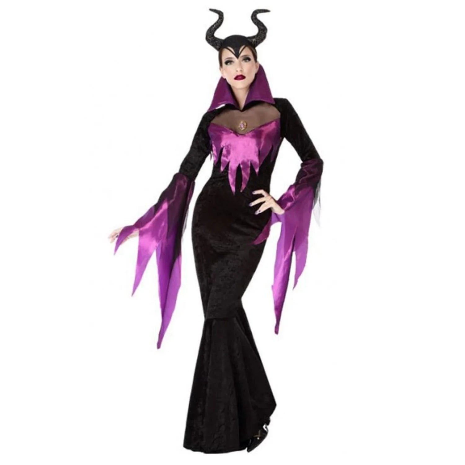 Disfraz malvada negro mujer con vestido oscuro elegante