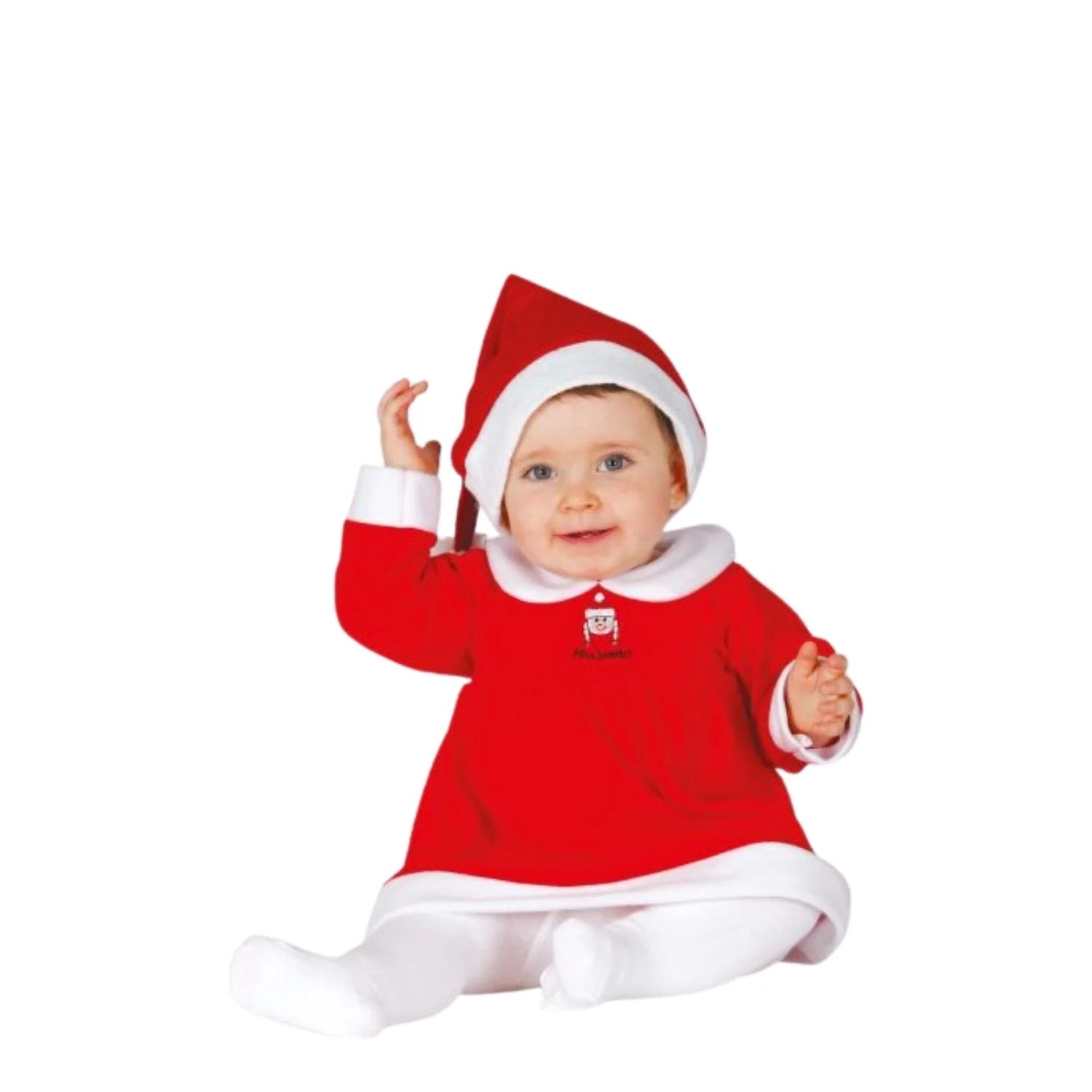 Bebé con disfraz de Mamá Noel rojo con gorro navideño para Navidad