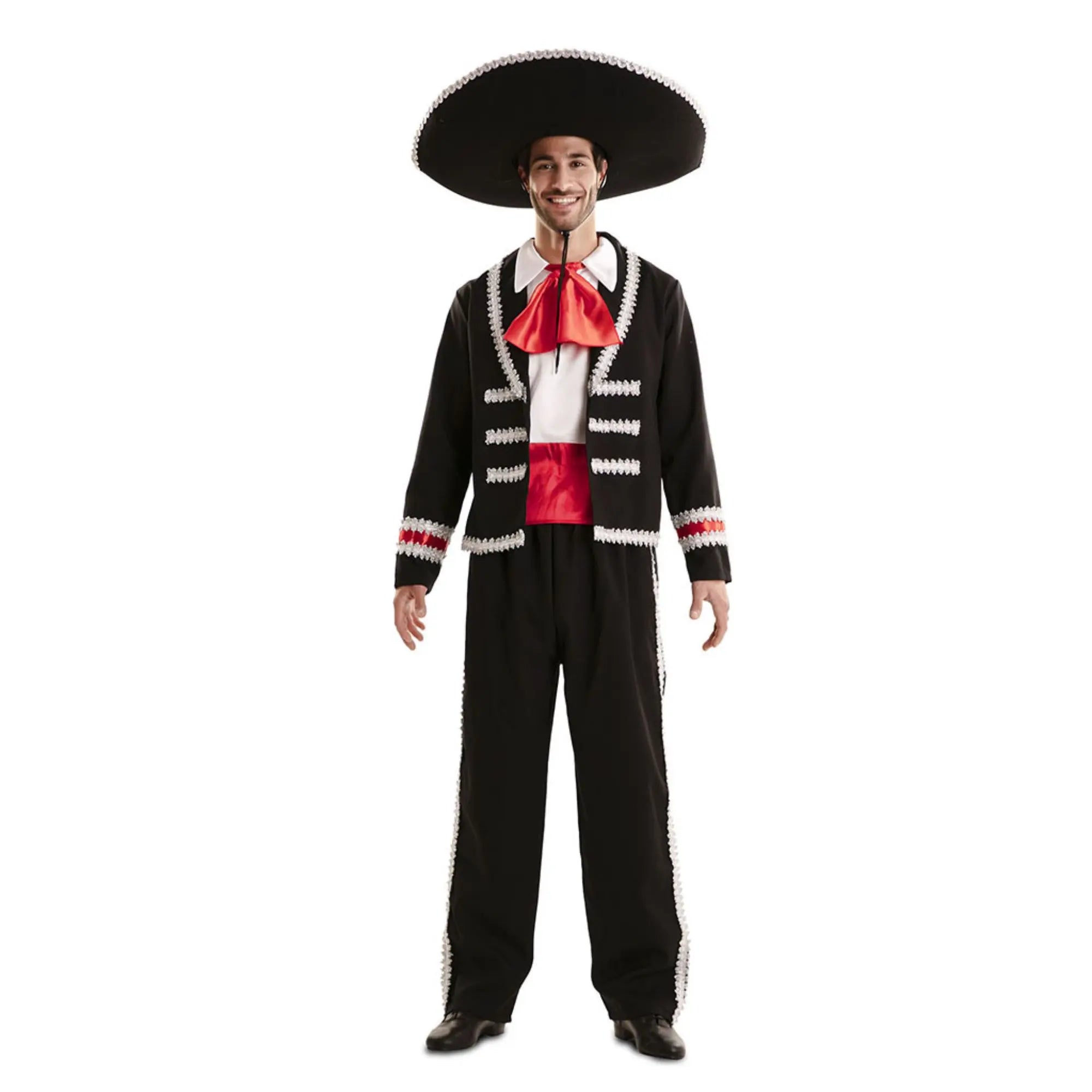 Disfraz mejicano charro hombre con traje negro de mariachi para Carnaval o Halloween