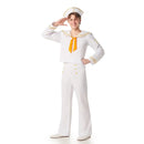 Disfraz de marinero blanco para hombre con sombrero, camisa de cuello marinero y pantalón blanco