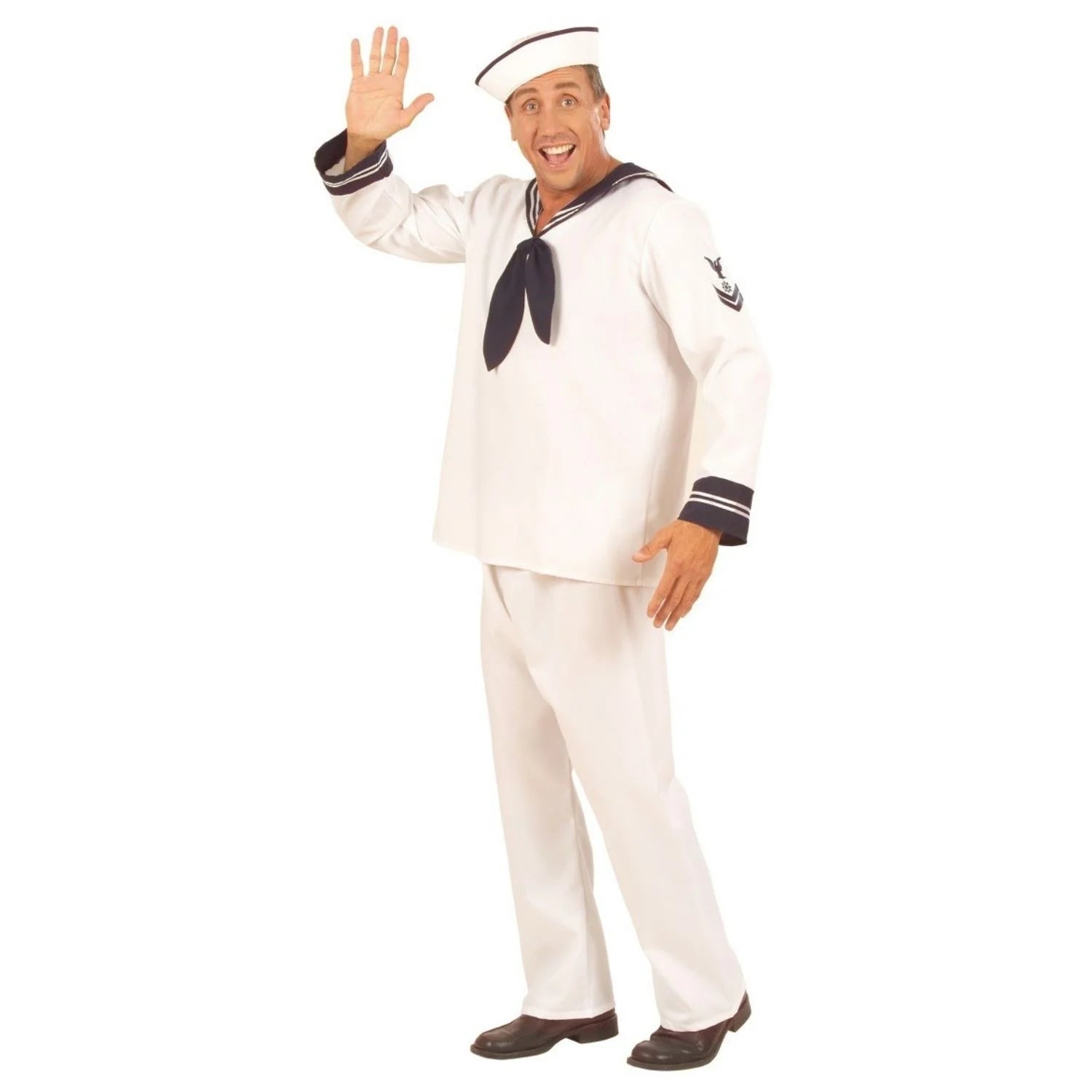 Disfraz de marinero para hombre con chaqueta blanca y sombrero marinero