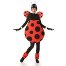 Disfraz de mariquita rechoncha para mujer con capucha de antenas, cuerpo acolchado rojo con lunares negros, alas y calentadores