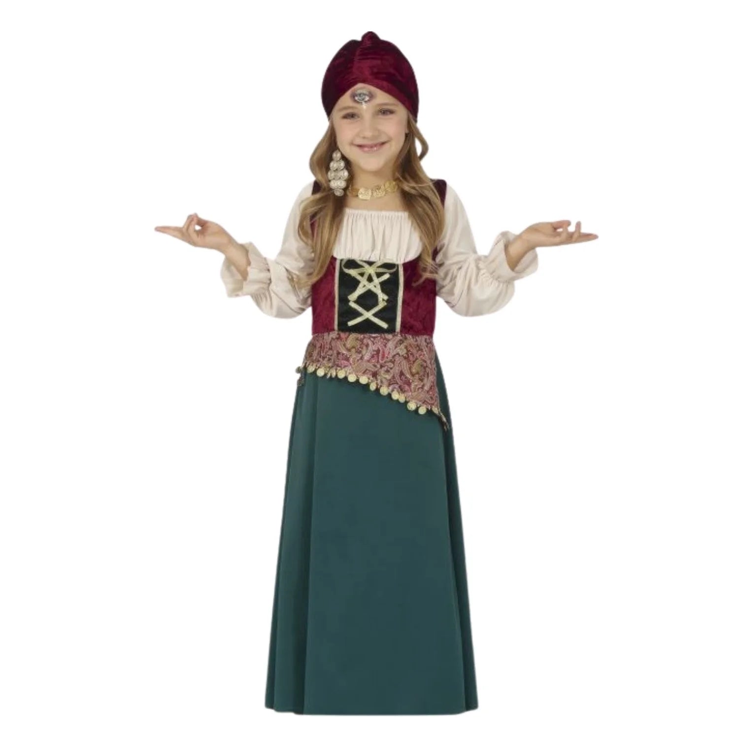 Disfraz de medium infantil con vestido y pañuelo oscuro
