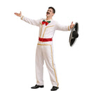 Disfraz mejicano para adulto con traje blanco, fajín rojo y detalles decorativos tradicionales