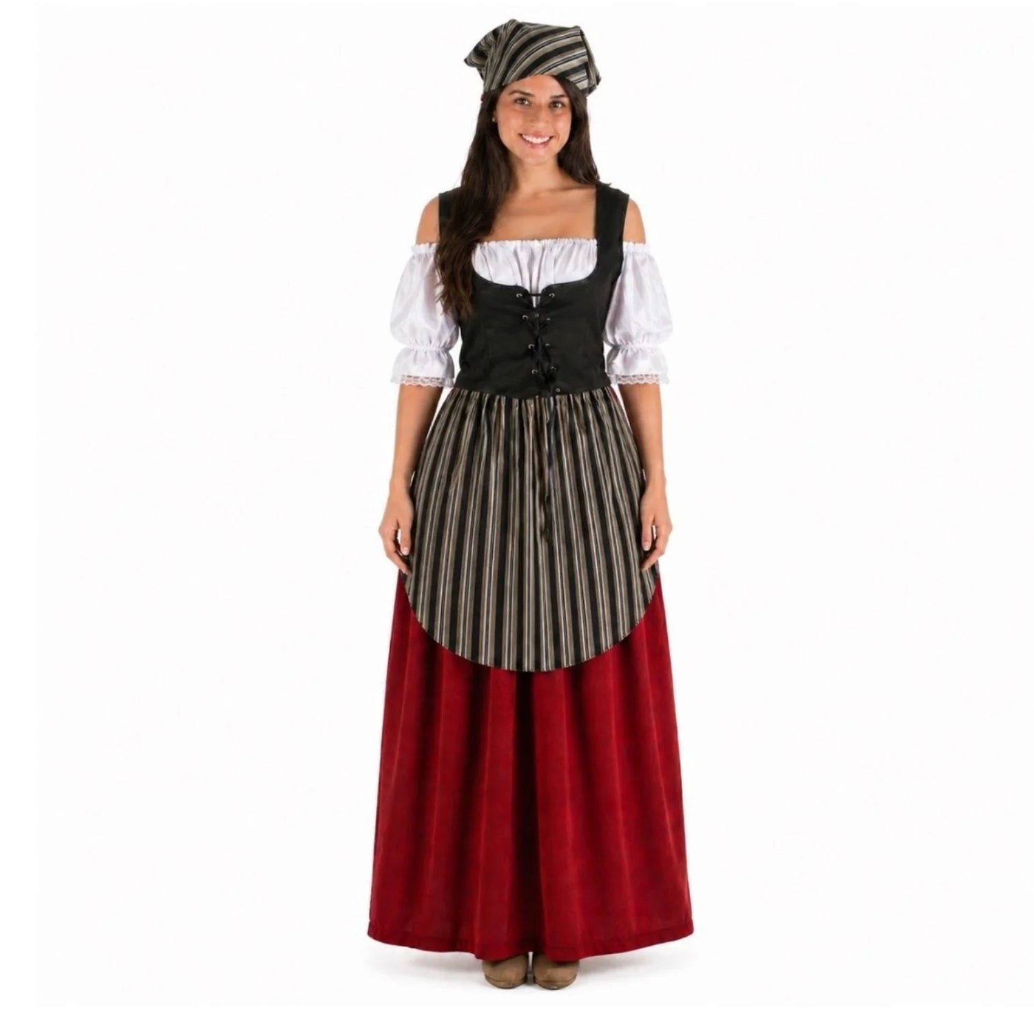Disfraz mesonera mujer medieval con falda larga y delantal