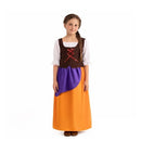 Disfraz mesonera niña medieval con falda naranja y gorro