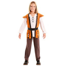 Disfraz de mesonero para niño con camiseta, chaleco simulado y pantalón en tonos marrones medievales ideal para Carnaval