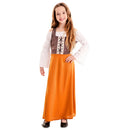 Disfraz de mesonera para niña con vestido en tonos marrones y anaranjados medievales ideal para Carnaval y fiestas temáticas