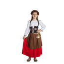 Disfraz de mesonera medieval para niña con vestido chaleco cinturón y gorro