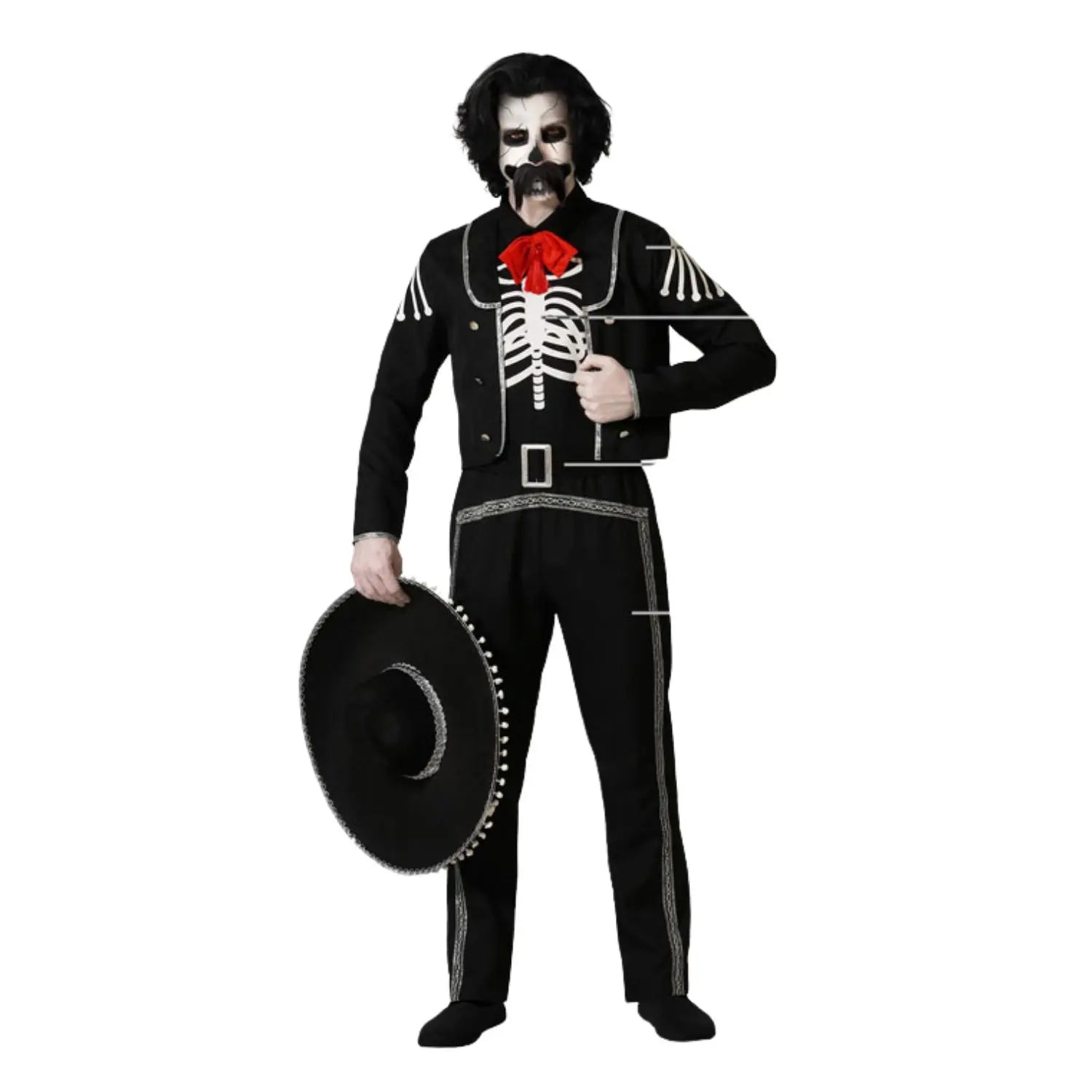 Disfraz Mexicano Esqueleto para hombre con chaqueta de mariachi y pantalón negro