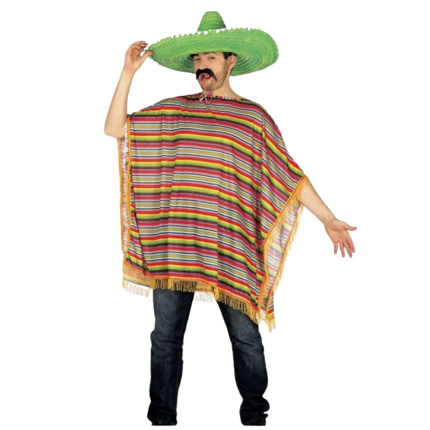 Disfraz de mexicano para hombre con poncho tradicional y sombrero