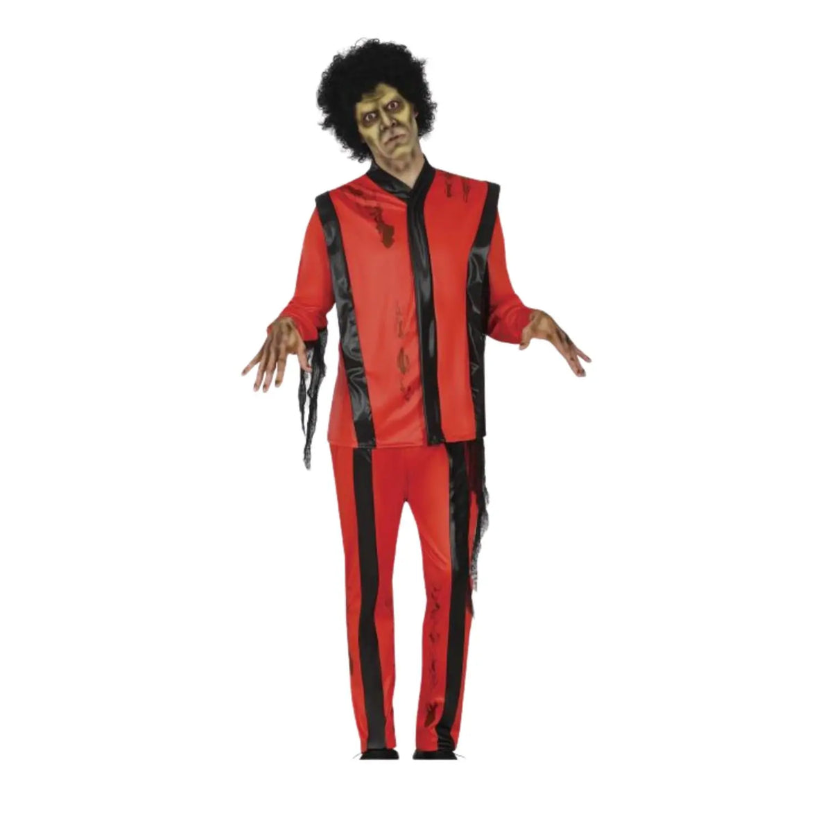 Disfraz Michael Zombie para hombre con chaqueta y pantalón rojo y negro
