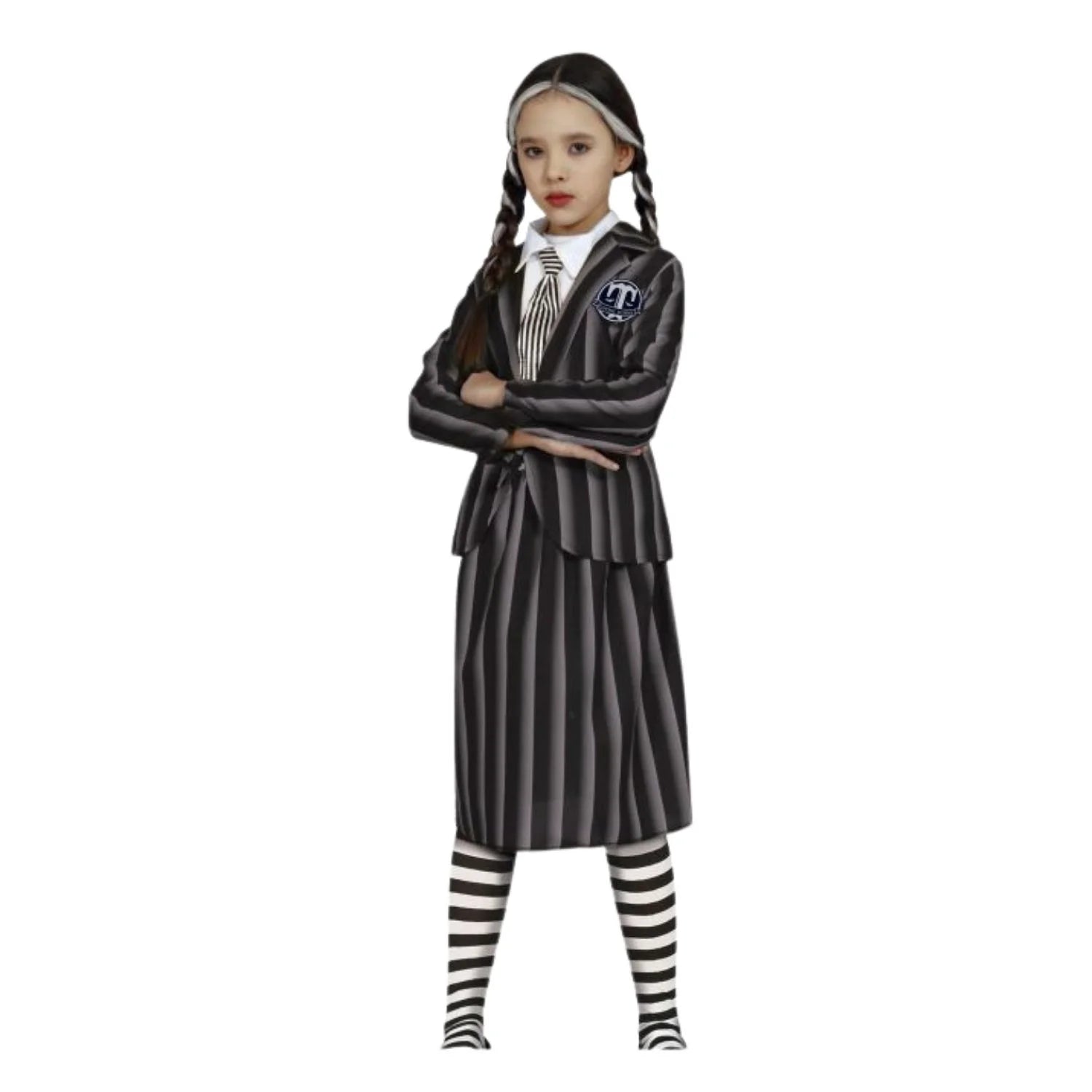 Disfraz Miércoles Addams Estudiante infantil con camisa chaqueta falda