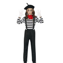 Disfraz de mimo infantil con gorro, camiseta, tirantes y pantalón para Carnaval y fiestas escolares