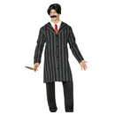 Disfraz Mister Addams para hombre con traje a rayas y corbata roja