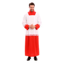 Disfraz de monaguillo para adulto con túnica roja y sobrepelliz blanca tradicional