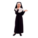 Disfraz de monja infantil con vestido negro, tocado blanco y cinturón
