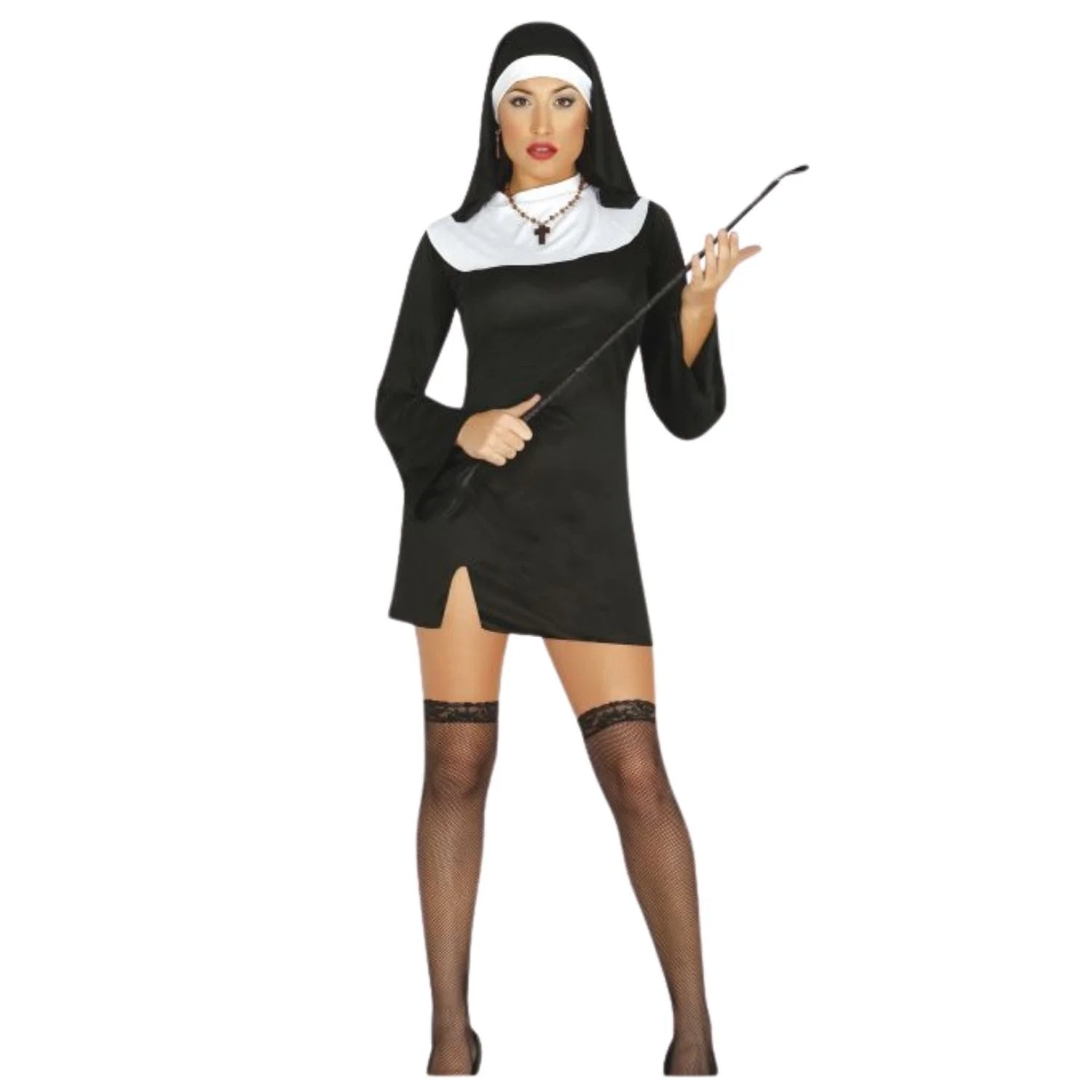 Disfraz de Monja Sexy corto con vestido y cofia