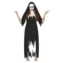 Disfraz monja zombie adulto con vestido negro desgarrado y cofia