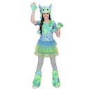 Disfraz monstruita para niña verde con vestido, sombrero y polainas