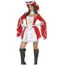 Disfraz de mosquetera adulta con vestido, cuello y sombrero estilo histórico para Carnaval