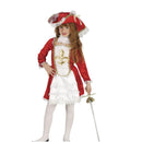 Disfraz de mosquetera para niña con vestido, sombrero y collar estilo histórico de aventuras para Carnaval