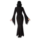 Mujer con disfraz Mortizia para Halloween y fiestas de terror