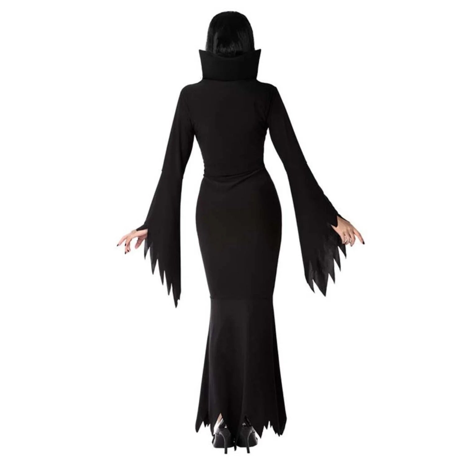 Mujer con disfraz Mortizia para Halloween y fiestas de terror