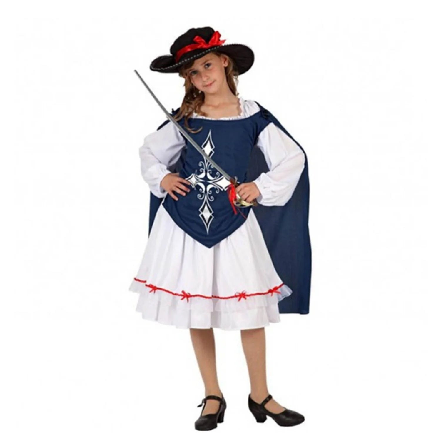 Disfraz mosquetera infantil con vestido y sombrero