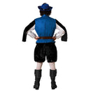 Hombre con disfraz de mosquetero medieval azul para Carnaval
