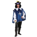 Disfraz mosquetero azul adulto con casaca medieval y camisa blanca