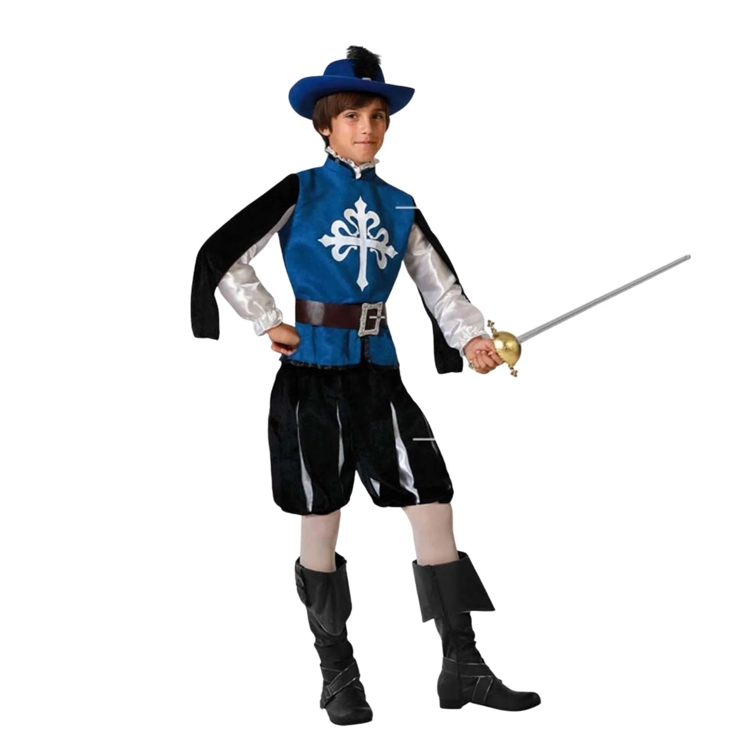 Disfraz mosquetero medieval azul niño con camiseta y pantalón