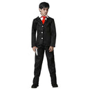 Disfraz Mr. Addams Infantil con traje negro a rayas y corbata roja