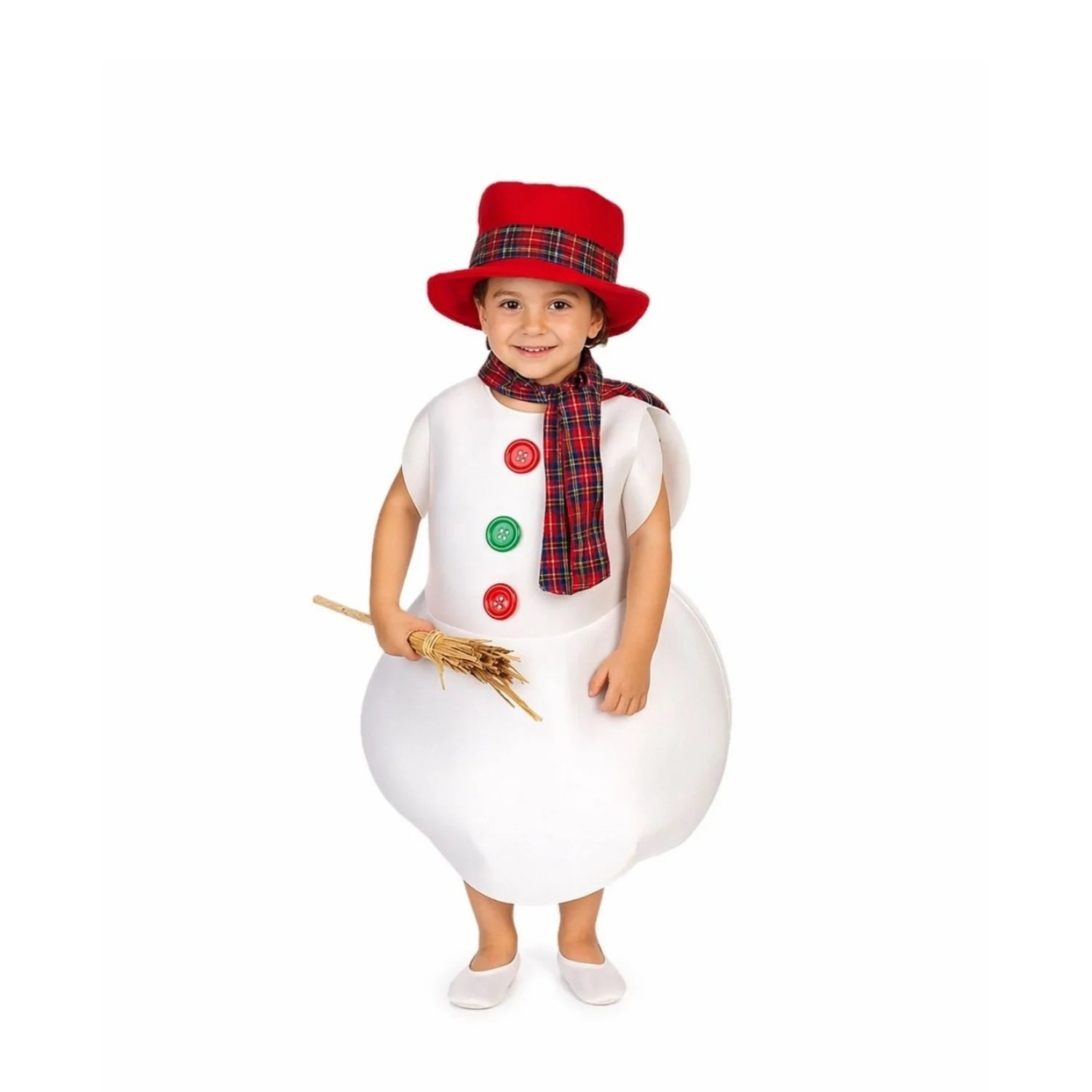 Niño con disfraz de muñeco de nieve infantil para Navidad