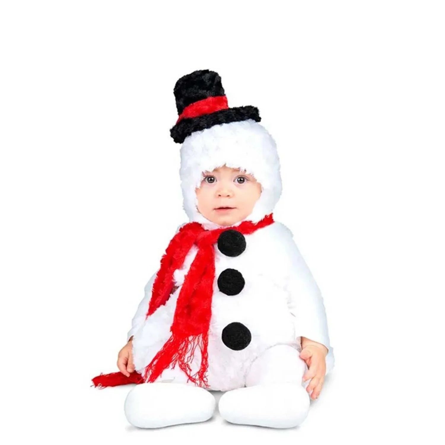 Bebé con disfraz de muñeco de nieve peluche para Navidad