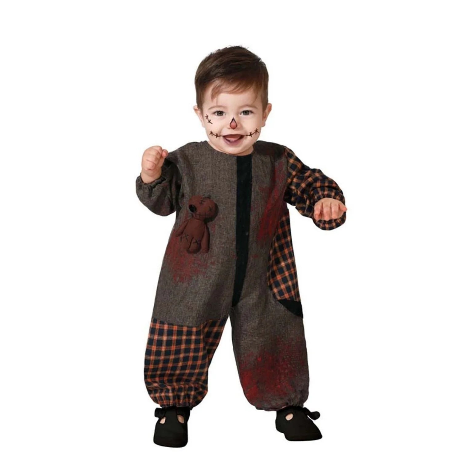 Disfraz muñeco vudú bebé con mono completo para Halloween