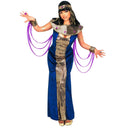 Disfraz Nefertiti Egipcia para mujer con vestido azul y accesorios dorados