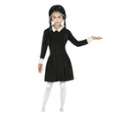 Disfraz Niña Addams infantil vestido negro cuello blanco